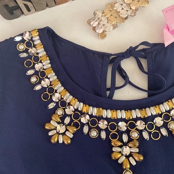🌴LILLY PULITZER ‘Havana’ Embellished Silk Top in Navy - Picture 6 of 10